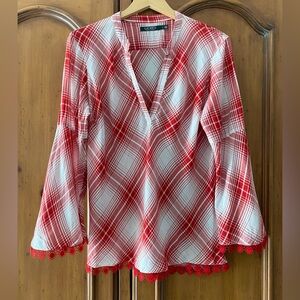 Lauren Ralph Lauren Women's Bell Sleeve Blouse Top Size Large Lightweight Cotton